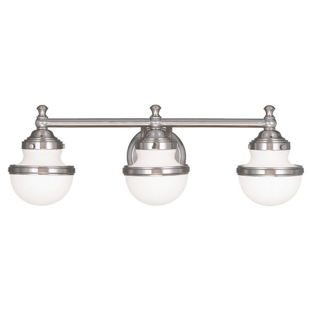 Livex Lighting-5713-91-Oldwick - 3 Light Bath Vanity in Oldwick Style - 24 Inches wide by 8.25 Inches high Brushed Nickel Brushed Nickel Finish with Satin Opal White Glass
