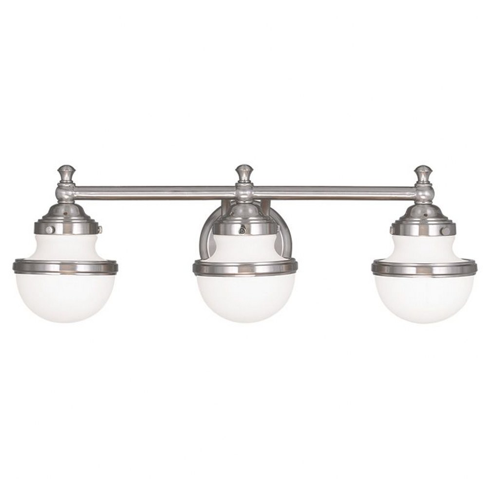 Livex Lighting-5713-91-Oldwick - 3 Light Bath Vanity in Oldwick Style - 24 Inches wide by 8.25 Inches high Brushed Nickel  Brushed Nickel Finish with Satin Opal White Glass