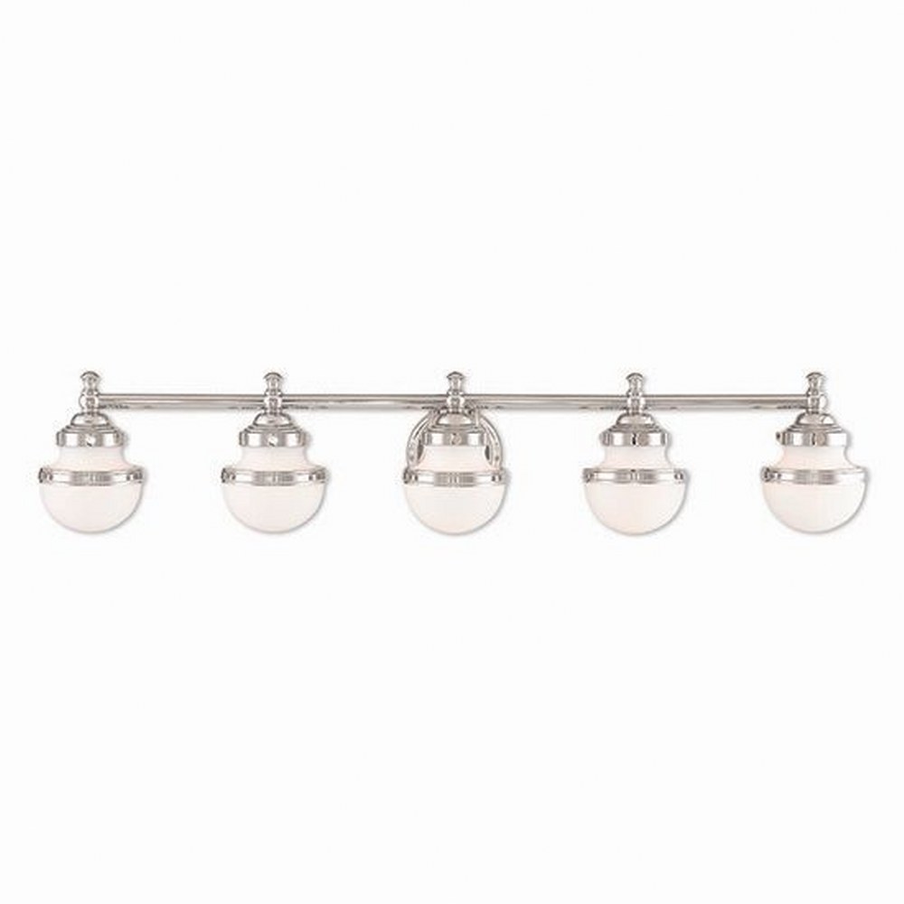 Livex Lighting-5715-05-Oldwick - 5 Light Bath Vanity in Oldwick Style - 42.5 Inches wide by 8.25 Inches high Polished Chrome Brushed Nickel Finish with Satin Opal White Glass