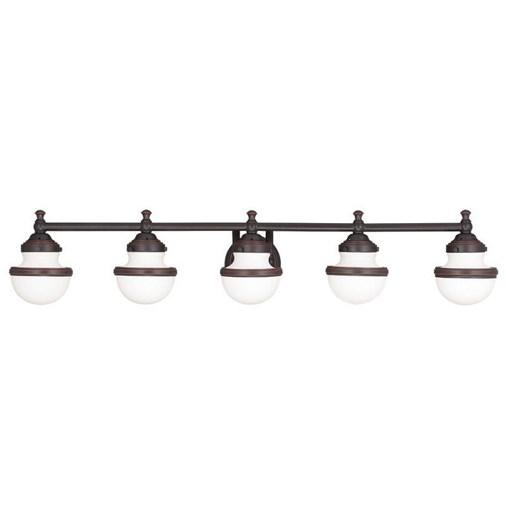 Livex Lighting-5715-67-Oldwick - 5 Light Bath Vanity in Oldwick Style - 42.5 Inches wide by 8.25 Inches high Olde Bronze  Brushed Nickel Finish with Satin Opal White Glass