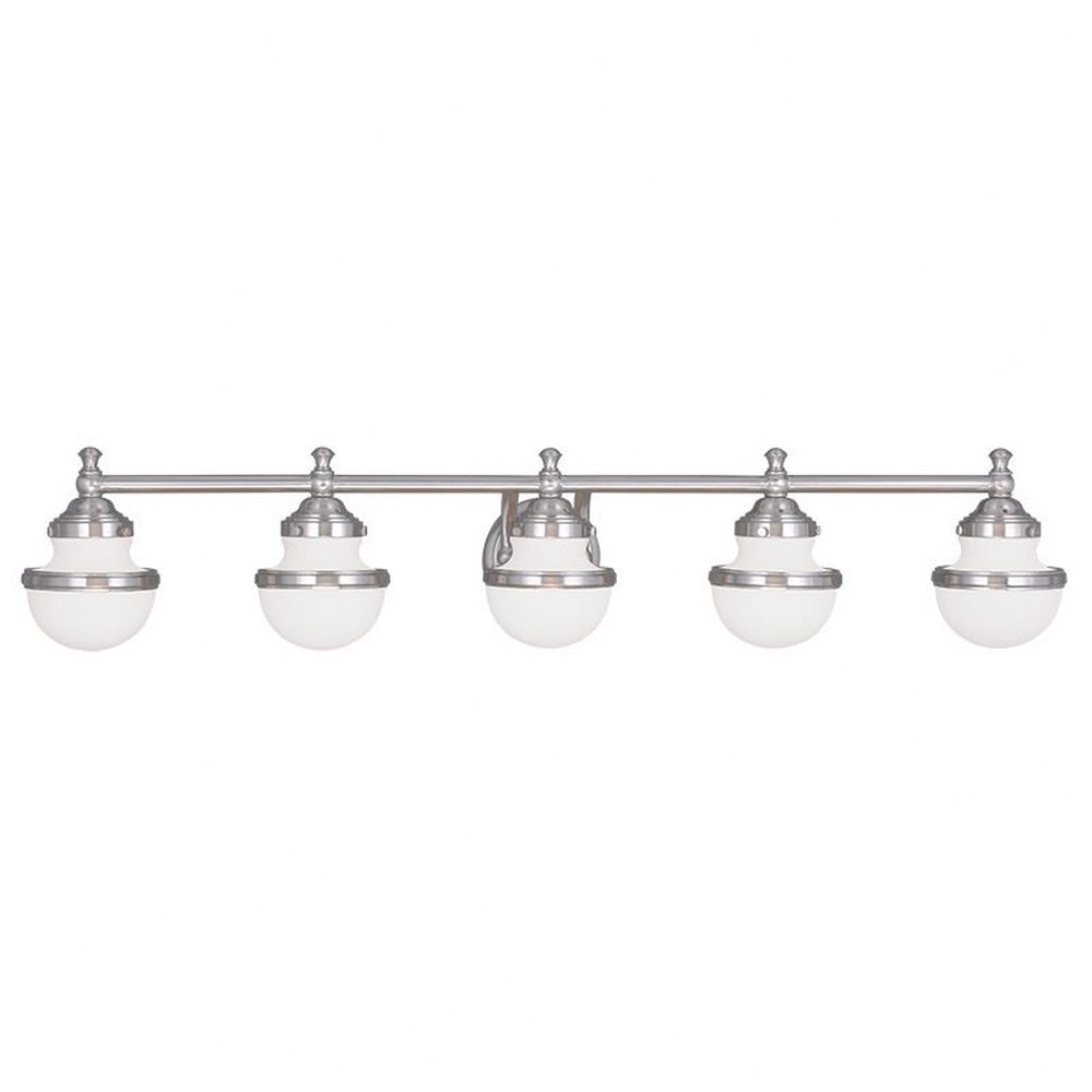Livex Lighting-5715-91-Oldwick - 5 Light Bath Vanity in Oldwick Style - 42.5 Inches wide by 8.25 Inches high Brushed Nickel Brushed Nickel Finish with Satin Opal White Glass