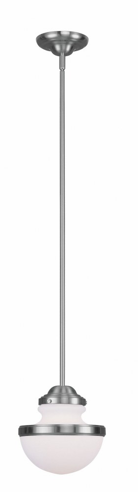 Livex Lighting-5724-91-Oldwick - 1 Light Pendant in Oldwick Style - 8 Inches wide by 9.5 Inches high   Brushed Nickel Finish with Satin Opal White Glass