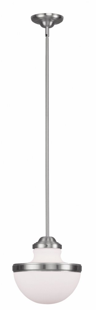 Livex Lighting-5725-91-Oldwick - 1 Light Pendant in Oldwick Style - 10.25 Inches wide by 11.25 Inches high   Brushed Nickel Finish with Satin Opal White Glass