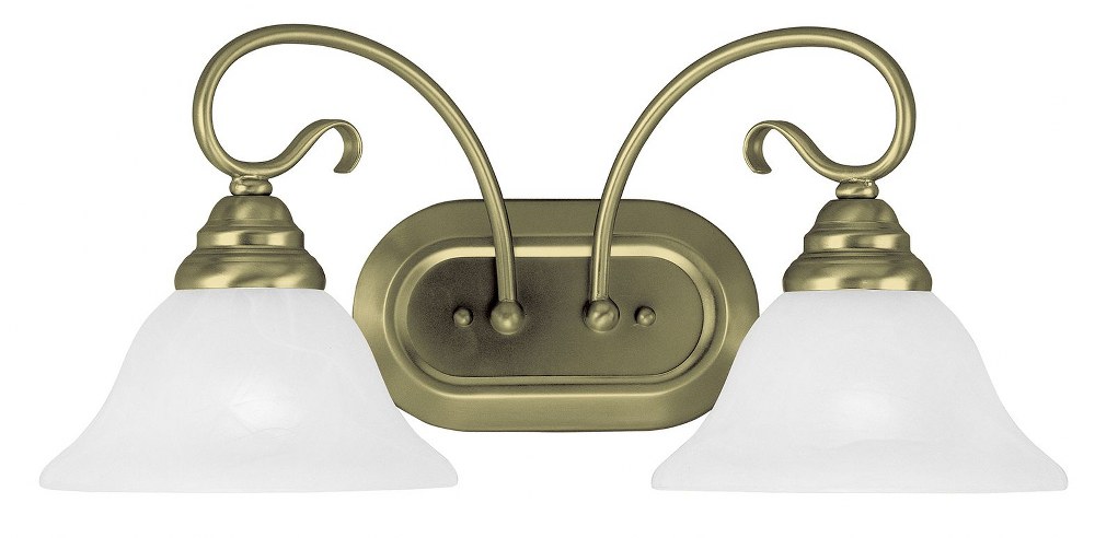 Livex Lighting-6102-01-Coronado - 2 Light Bath Vanity in Coronado Style - 18.5 Inches wide by 8.5 Inches high Antique Brass  Brushed Nickel Finish with White Alabaster Glass