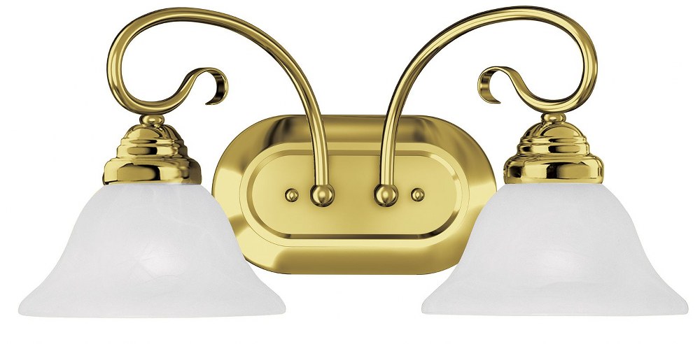 Livex Lighting-6102-02-Coronado - 2 Light Bath Vanity in Coronado Style - 18.5 Inches wide by 8.5 Inches high Polished Brass Brushed Nickel Finish with White Alabaster Glass