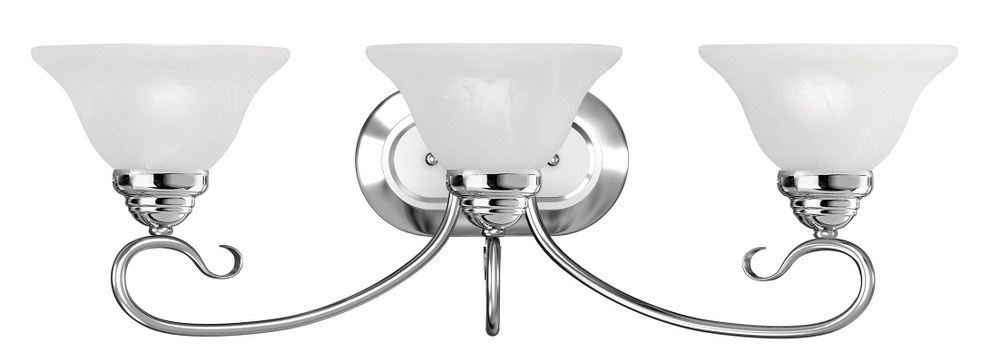 Livex Lighting-6103-05-Coronado - 3 Light Bath Vanity in Coronado Style - 26.5 Inches wide by 8.5 Inches high Polished Chrome Brushed Nickel Finish with White Alabaster Glass
