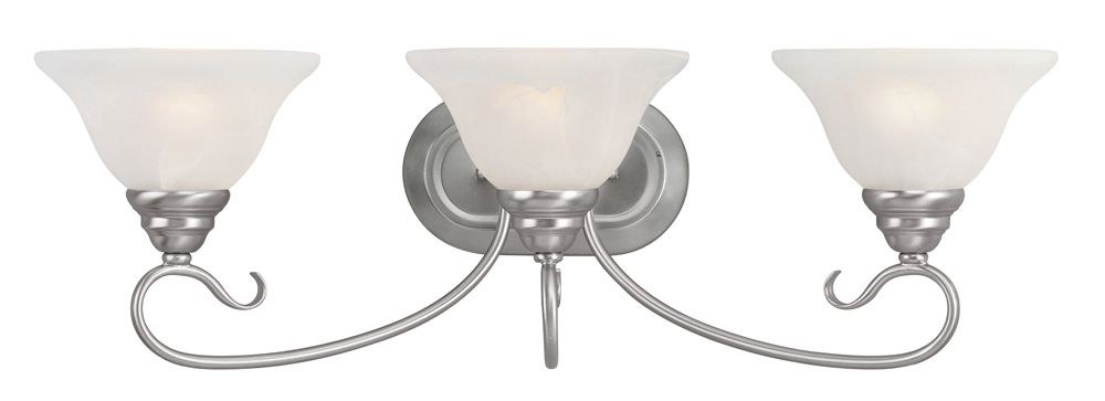 Livex Lighting-6103-91-Coronado - 3 Light Bath Vanity in Coronado Style - 26.5 Inches wide by 8.5 Inches high Brushed Nickel Brushed Nickel Finish with White Alabaster Glass