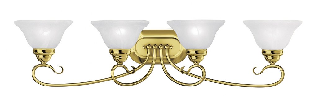 Livex Lighting-6104-02-Coronado - 4 Light Bath Vanity in Coronado Style - 36.25 Inches wide by 8.5 Inches high Polished Brass Brushed Nickel Finish with White Alabaster Glass