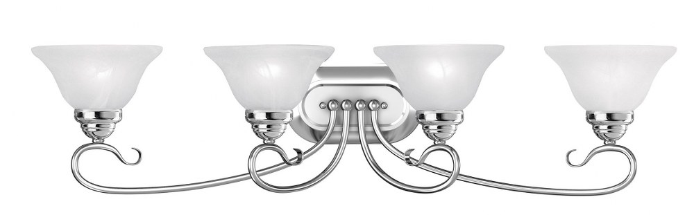Livex Lighting-6104-05-Coronado - 4 Light Bath Vanity in Coronado Style - 36.25 Inches wide by 8.5 Inches high Polished Chrome Brushed Nickel Finish with White Alabaster Glass