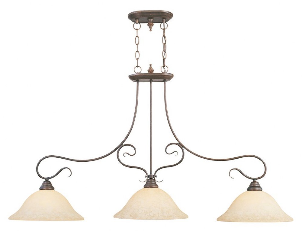 Livex Lighting-6108-58-Coronado - 3 Light Island in Coronado Style - 13 Inches wide by 27 Inches high Imperial Bronze Brushed Nickel Finish with White Alabaster Glass