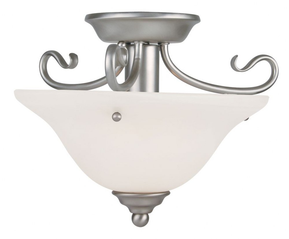 Livex Lighting-6109-91-Coronado - 1 Light Semi-Flush Mount in Coronado Style - 13 Inches wide by 9.25 Inches high Brushed Nickel Brushed Nickel Finish with White Alabaster Glass