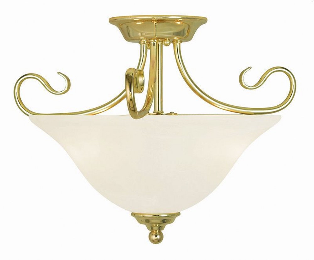 Livex Lighting-6121-02-Coronado - 2 Light Semi-Flush Mount in Coronado Style - 15.5 Inches wide by 12 Inches high Polished Brass  Brushed Nickel Finish with White Alabaster Glass