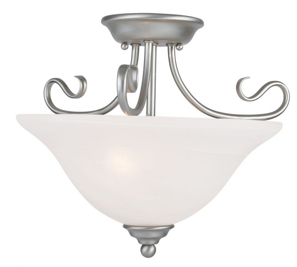 Livex Lighting-6121-91-Coronado - 2 Light Semi-Flush Mount in Coronado Style - 15.5 Inches wide by 12 Inches high Brushed Nickel Brushed Nickel Finish with White Alabaster Glass