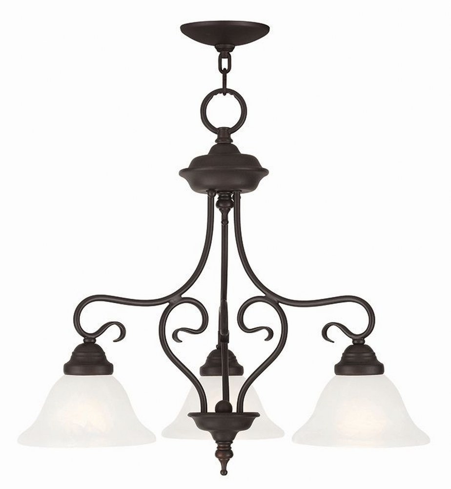 Livex Lighting-6133-07-Coronado - 3 Light Chandelier in Coronado Style - 24 Inches wide by 20.5 Inches high Bronze Brushed Nickel Finish with White Alabaster Glass