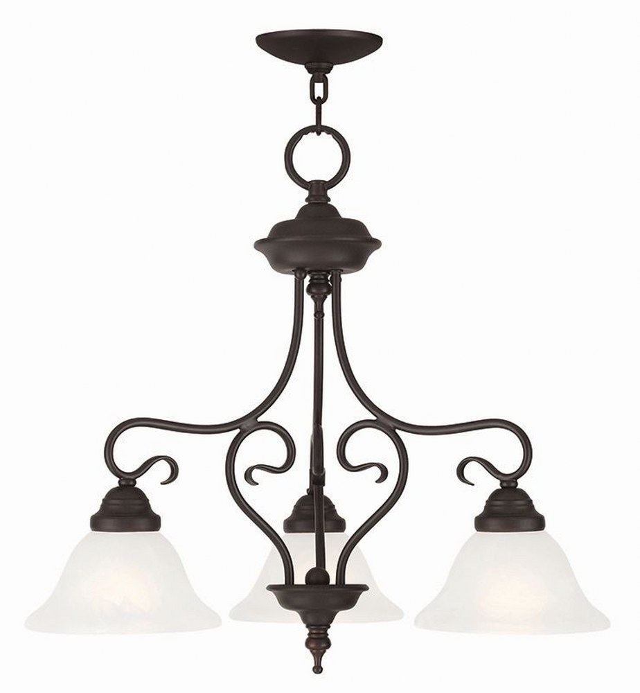 Livex Lighting-6133-07-Coronado - 3 Light Chandelier in Coronado Style - 24 Inches wide by 20.5 Inches high Bronze  Brushed Nickel Finish with White Alabaster Glass