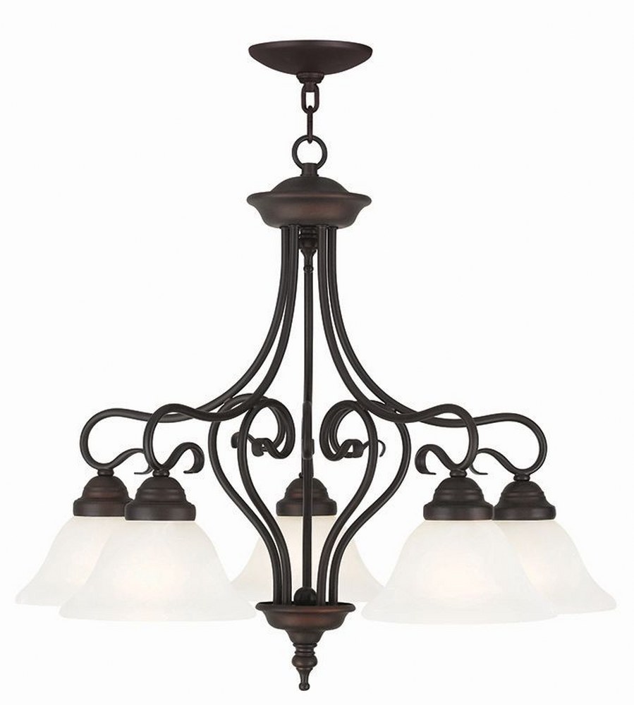 Livex Lighting-6135-07-Coronado - 5 Light Chandelier in Coronado Style - 25.5 Inches wide by 23.25 Inches high Bronze Brushed Nickel Finish with White Alabaster Glass