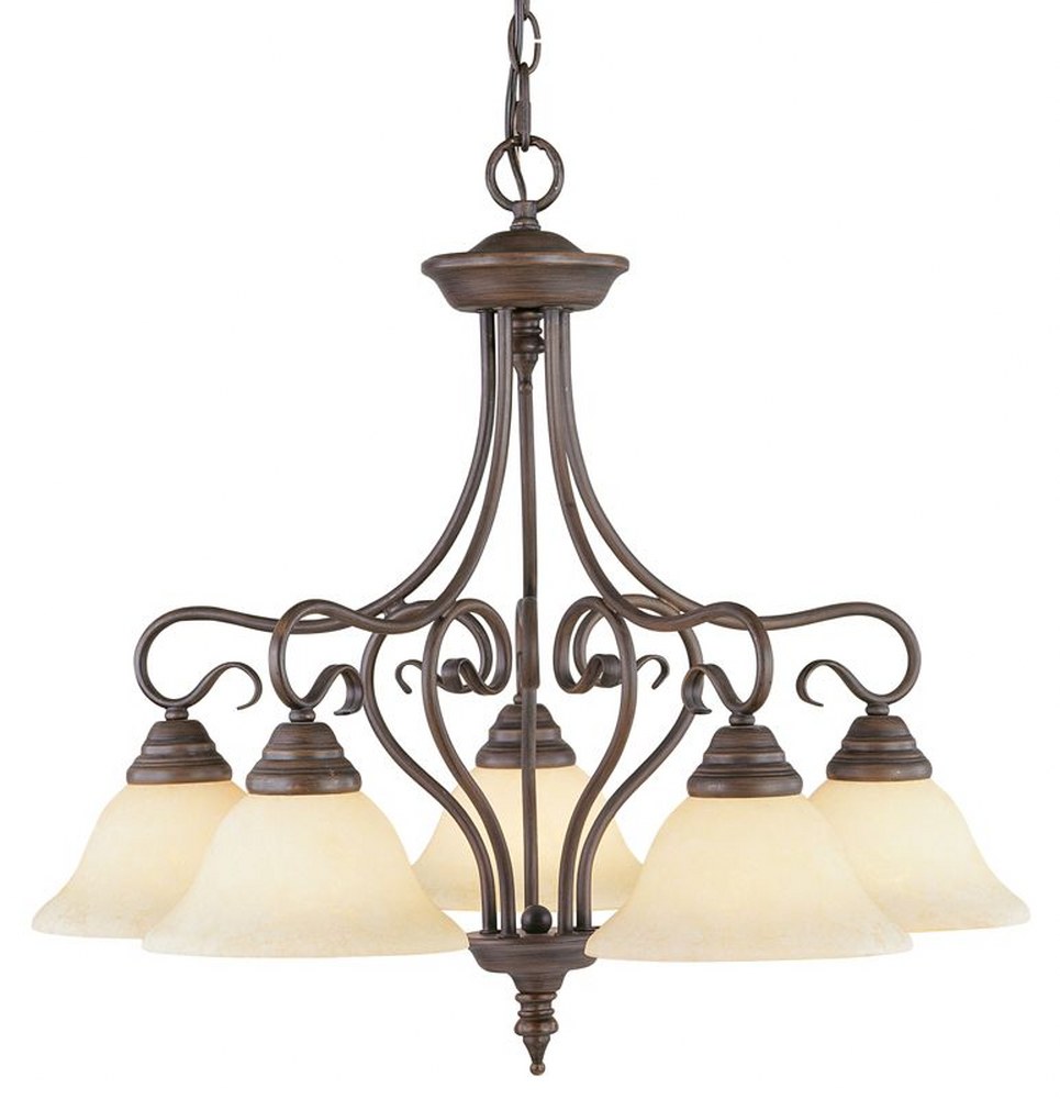 Livex Lighting-6135-58-Coronado - 5 Light Chandelier in Coronado Style - 25.5 Inches wide by 23.25 Inches high Imperial Bronze Brushed Nickel Finish with White Alabaster Glass