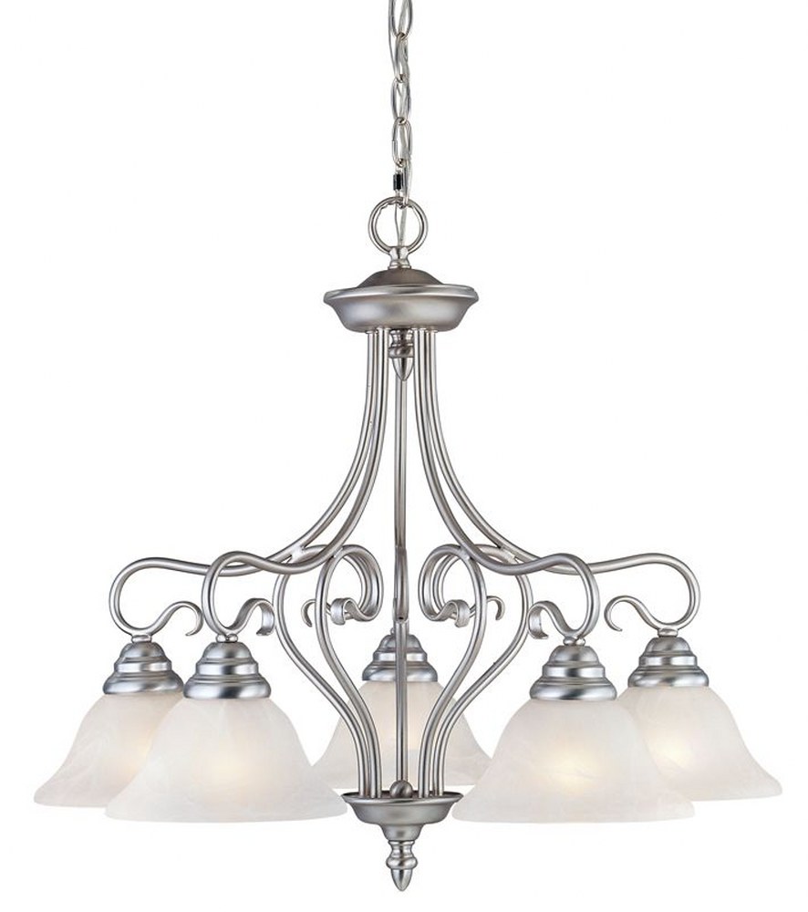 Livex Lighting-6135-91-Coronado - 5 Light Chandelier in Coronado Style - 25.5 Inches wide by 23.25 Inches high Brushed Nickel Brushed Nickel Finish with White Alabaster Glass
