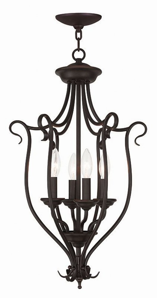 Livex Lighting-6137-07-Coronado - 4 Light Foyer Chandelier in Coronado Style - 15 Inches wide by 26.75 Inches high Bronze Finish with White Alabaster Glass
