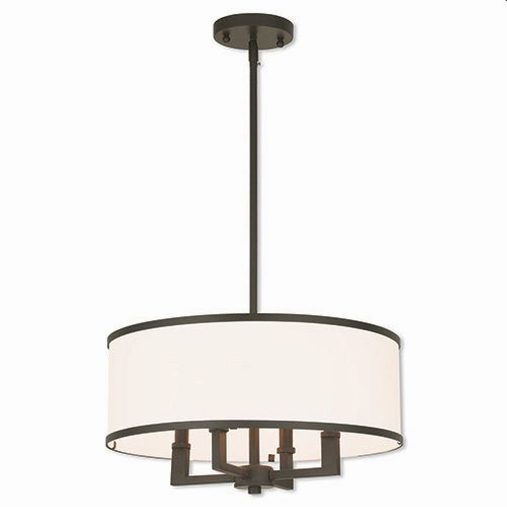 Livex Lighting-62615-07-Park Ridge - 4 Light Pendant in Park Ridge Style - 18 Inches wide by 18 Inches high Bronze  Bronze Finish with Off-White Fabric Shade