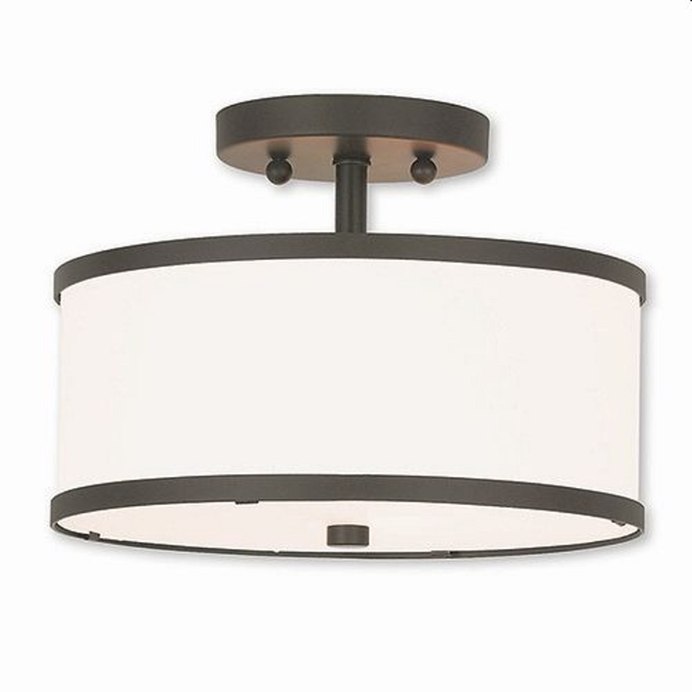 Livex Lighting-62626-07-Park Ridge - 2 Light Semi-Flush Mount in Park Ridge Style - 11 Inches wide by 8 Inches high Bronze  Brushed Nickel Finish with Off-White Fabric Shade