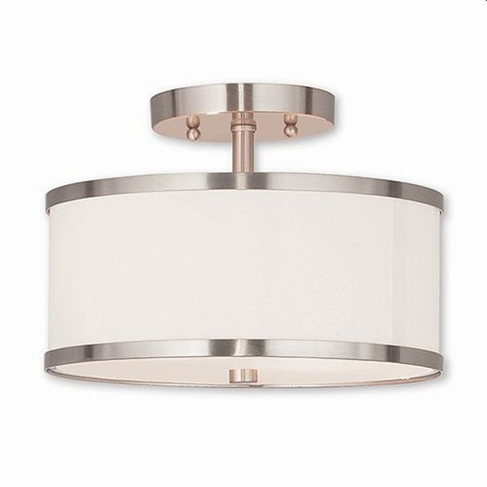 Livex Lighting-62626-91-Park Ridge - 2 Light Semi-Flush Mount in Park Ridge Style - 11 Inches wide by 8 Inches high Brushed Nickel  Brushed Nickel Finish with Off-White Fabric Shade