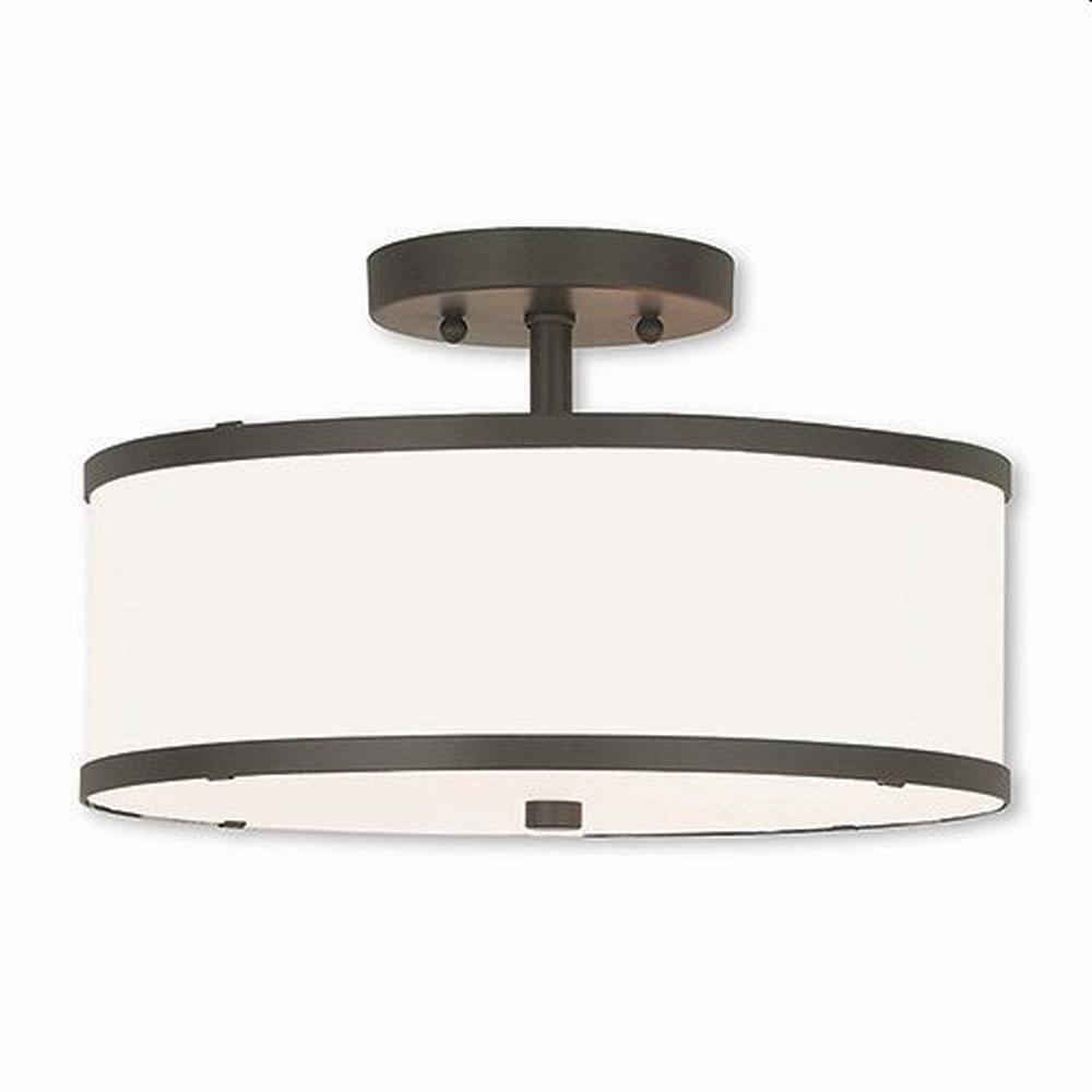 Livex Lighting-62627-07-Park Ridge - 2 Light Semi-Flush Mount in Park Ridge Style - 13 Inches wide by 8 Inches high Bronze  Brushed Nickel Finish with Off-White Fabric Shade