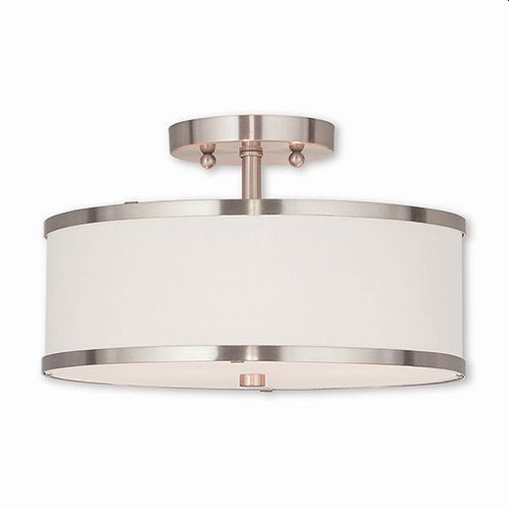 Livex Lighting-62627-91-Park Ridge - 2 Light Semi-Flush Mount in Park Ridge Style - 13 Inches wide by 8 Inches high Brushed Nickel  Brushed Nickel Finish with Off-White Fabric Shade