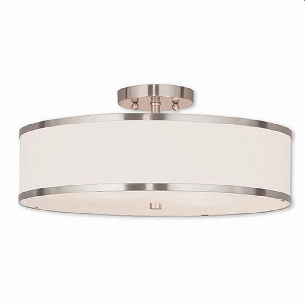 Livex Lighting-62629-91-Park Ridge - 3 Light Semi-Flush Mount in Park Ridge Style - 18 Inches wide by 8 Inches high Brushed Nickel  Brushed Nickel Finish with Off-White Fabric Shade