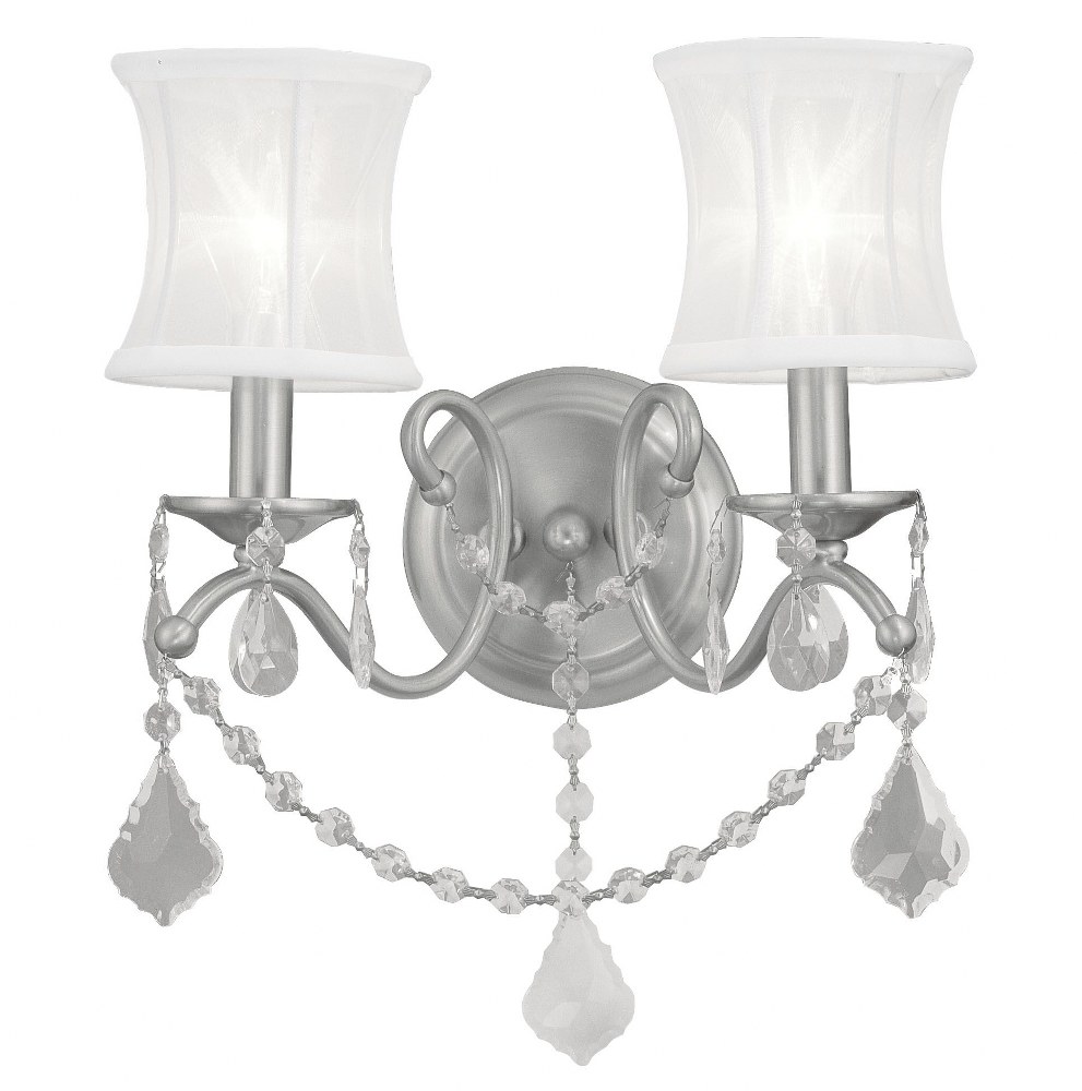 Livex Lighting-6302-91-Newcastle - 2 Light Wall Sconce in Newcastle Style - 12 Inches wide by 16 Inches high   Brushed Nickel Finish with Off White Silk Shimmer Shade