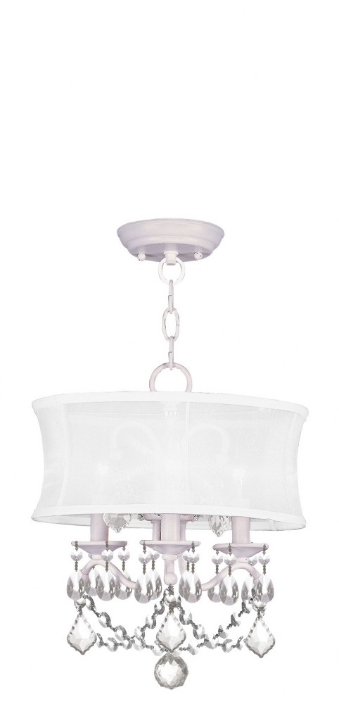 Livex Lighting-6303-03-Newcastle - 3 Light Convertible Mini Chandelier in Newcastle Style - 13 Inches wide by 16.5 Inches high White  Brushed Nickel Finish with Off White Silk Shimmer Shade