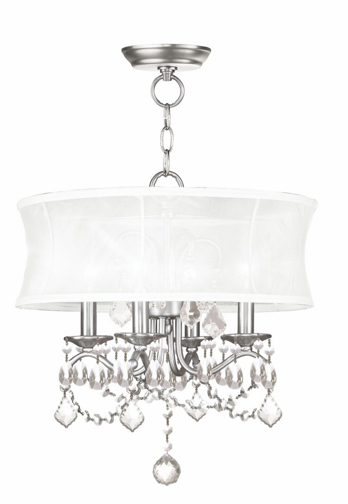 Livex Lighting-6304-91-Newcastle - 4 Light Convertible Mini Chandelier Brushed Nickel  Brushed Nickel Finish with Off White Silk Shimmer Shade