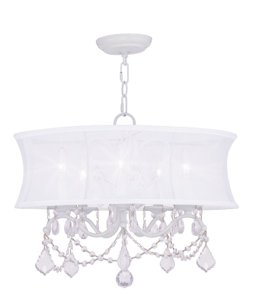 Livex Lighting-6305-03-Newcastle - 5 Light Chandelier in Newcastle Style - 20 Inches wide by 18.5 Inches high White  Brushed Nickel Finish with Off White Silk Shimmer Shade