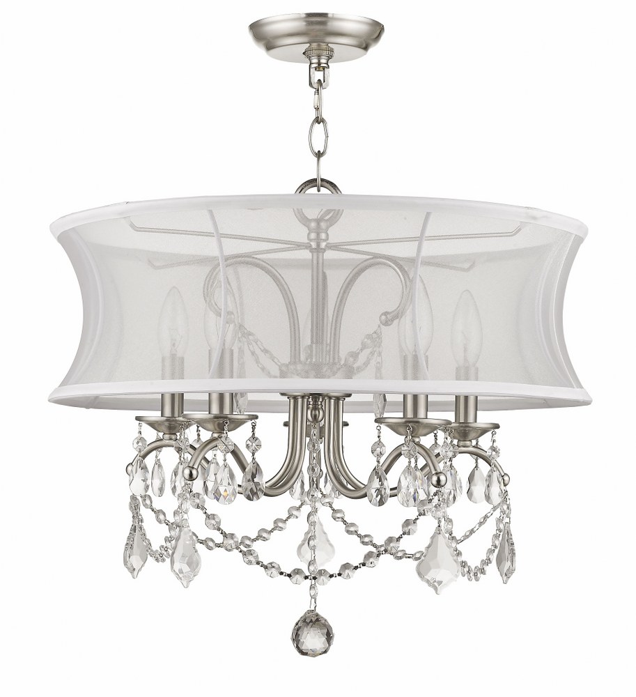 Livex Lighting-6305-91-Newcastle - 5 Light Chandelier in Newcastle Style - 20 Inches wide by 18.5 Inches high Brushed Nickel  Brushed Nickel Finish with Off White Silk Shimmer Shade