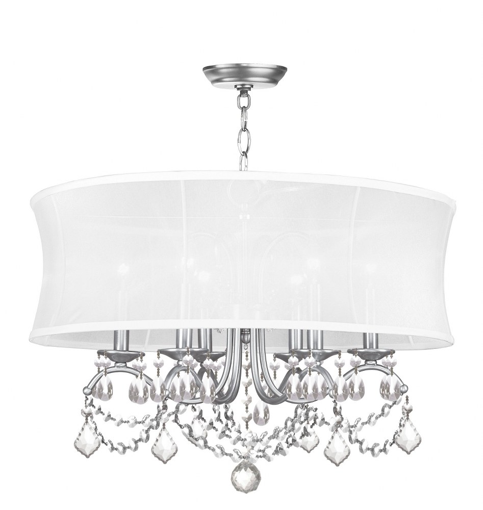 Livex Lighting-6306-91-Newcastle - 6 Light Chandelier in Newcastle Style - 24 Inches wide by 20.5 Inches high   Brushed Nickel Finish with Off White Silk Shimmer Shade