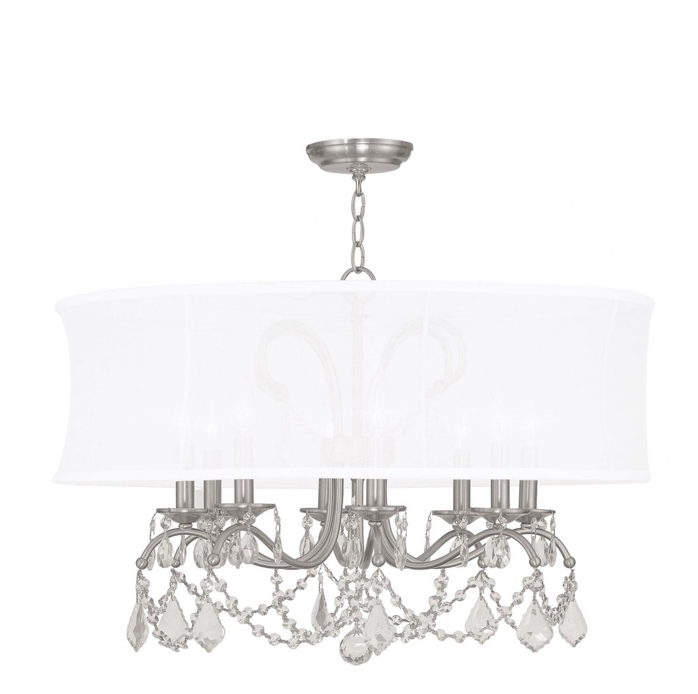 Livex Lighting-6308-91-Newcastle - 8 Light Chandelier in Newcastle Style - 28 Inches wide by 21 Inches high   Brushed Nickel Finish with Off White Silk Shimmer Shade