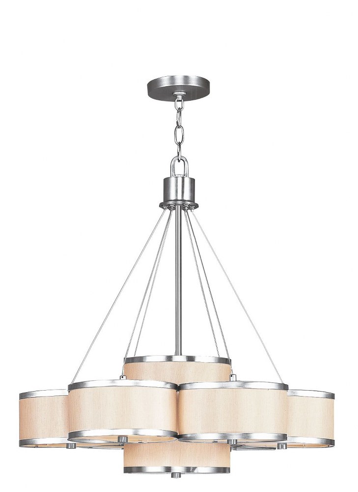 Livex Lighting-6346-91-Park Ridge - 7 Light Chandelier in Park Ridge Style - 26 Inches wide by 26 Inches high   Brushed Nickel Finish with Handmade Champagne Shade