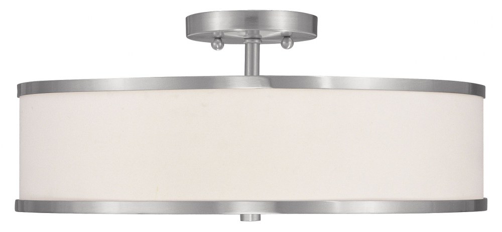 Livex Lighting-6352-91-Park Ridge - 3 Light Semi-Flush Mount in Park Ridge Style - 18 Inches wide by 8 Inches high   Brushed Nickel Finish with Handmade White Shade