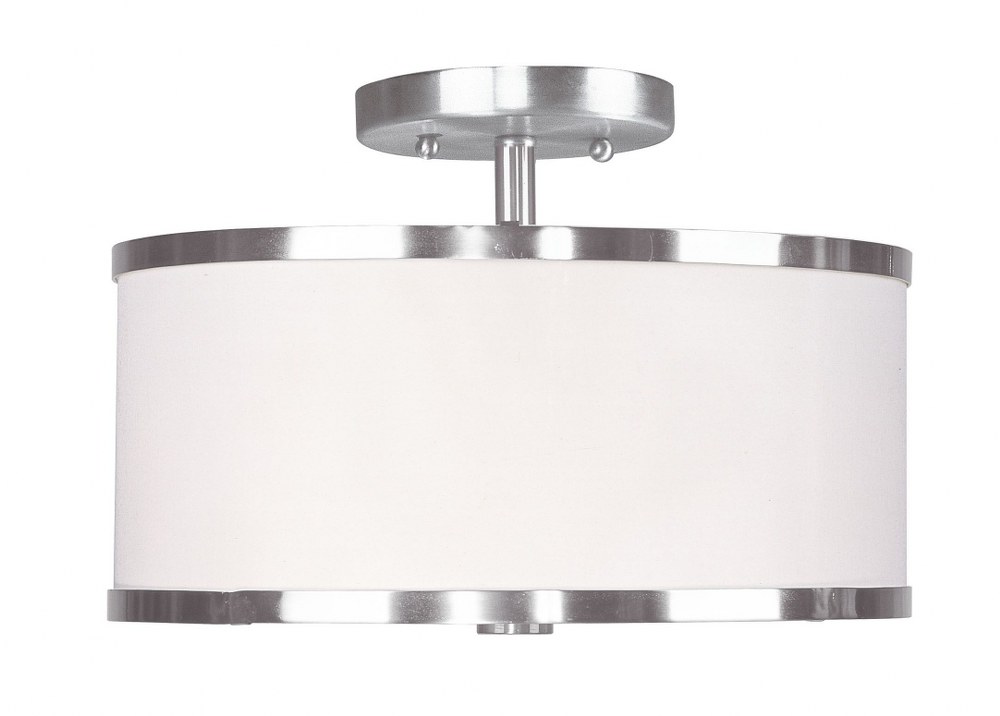 Livex Lighting-6366-91-Park Ridge - 2 Light Semi-Flush Mount in Park Ridge Style - 11 Inches wide by 8 Inches high   Brushed Nickel Finish with Handmade White Shade