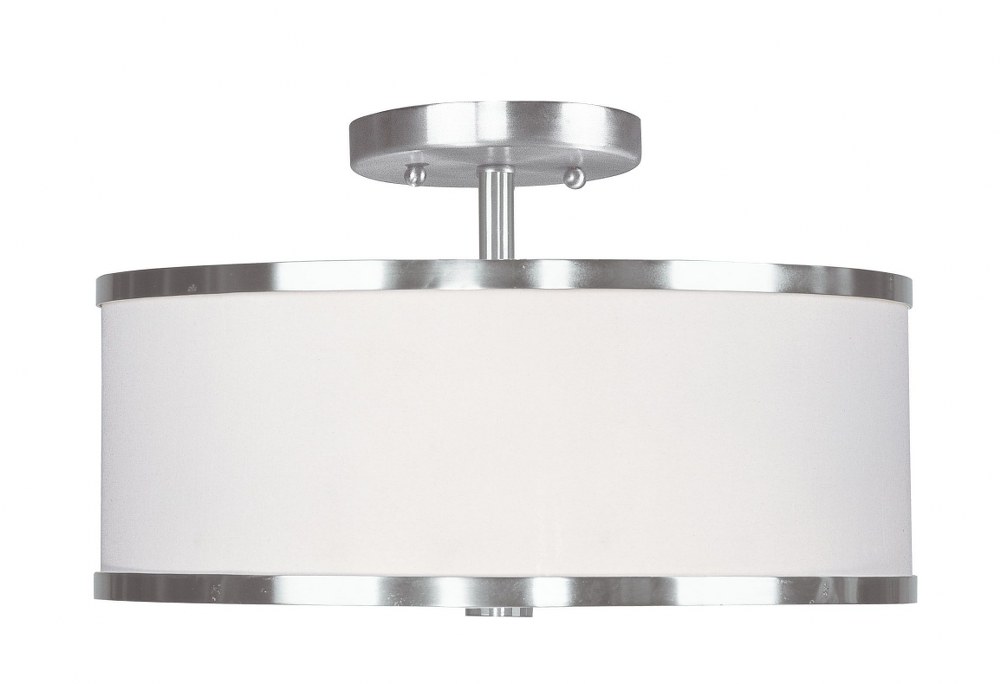 Livex Lighting-6367-91-Park Ridge - 2 Light Semi-Flush Mount in Park Ridge Style - 13 Inches wide by 8 Inches high   Brushed Nickel Finish with Handmade White Shade