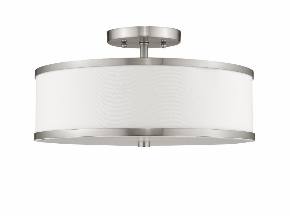 Livex Lighting-6368-91-Park Ridge - 3 Light Semi-Flush Mount in Park Ridge Style - 15 Inches wide by 8 Inches high   Brushed Nickel Finish with Handmade White Shade