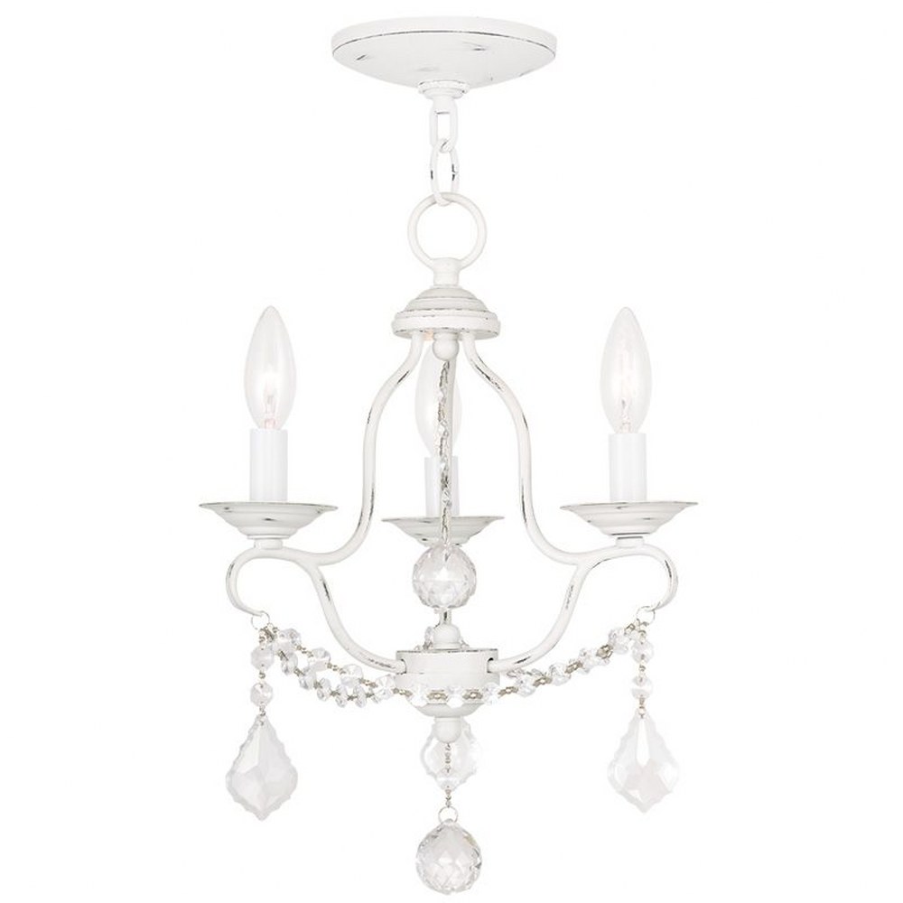 Livex Lighting-6423-60-Chesterfield - 3 Light Mini Chandelier in Chesterfield Style - 12 Inches wide by 16.5 Inches high Antique White  Brushed Nickel Finish