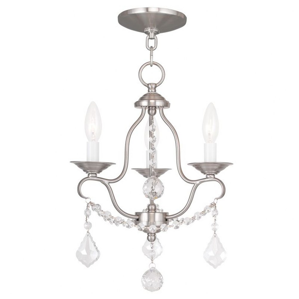 Livex Lighting-6423-91-Chesterfield - 3 Light Mini Chandelier in Chesterfield Style - 12 Inches wide by 16.5 Inches high Brushed Nickel  Brushed Nickel Finish