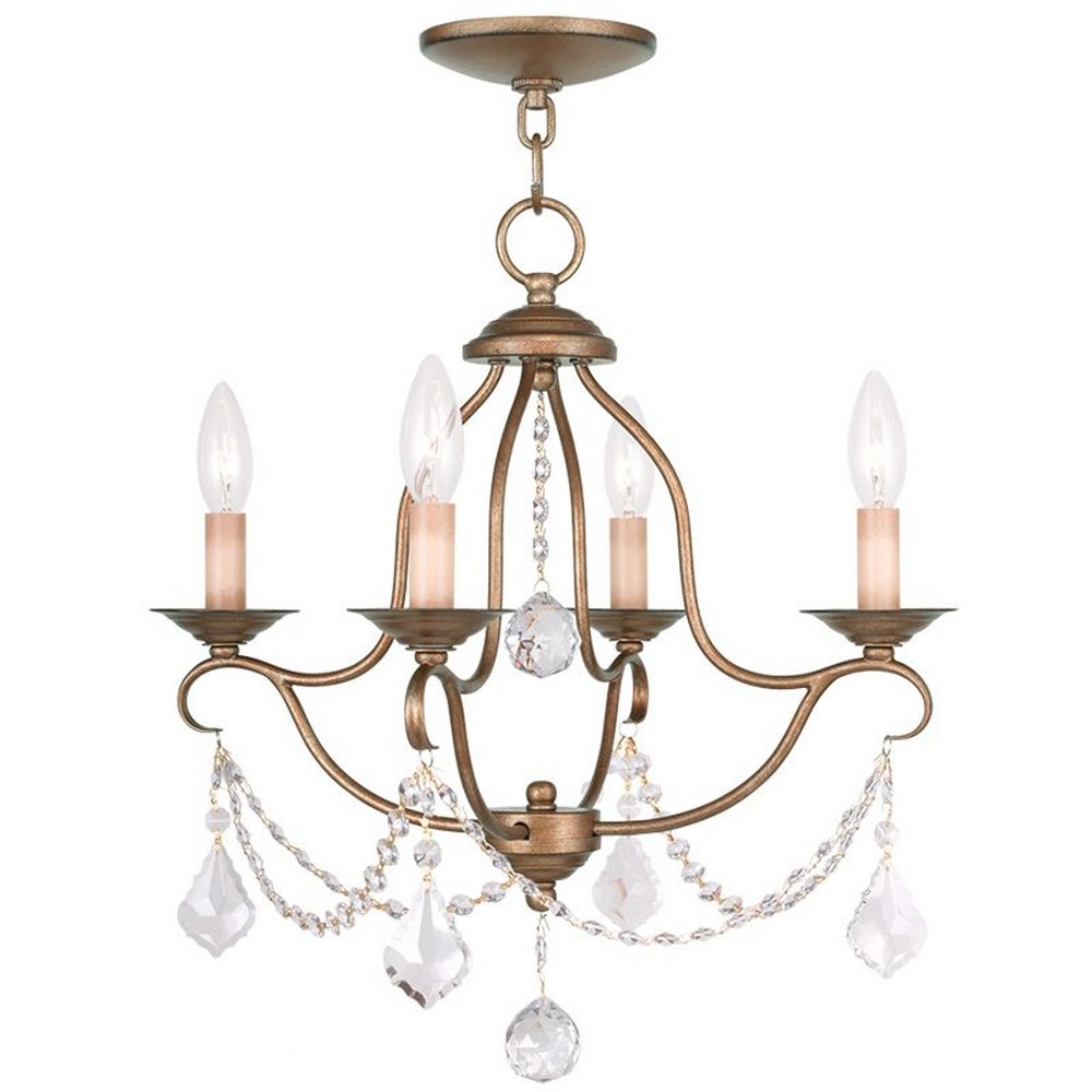 Livex Lighting-6424-48-Chesterfield - 4 Light Mini Chandelier in Chesterfield Style - 18 Inches wide by 18 Inches high Antique Gold Leaf  Brushed Nickel Finish