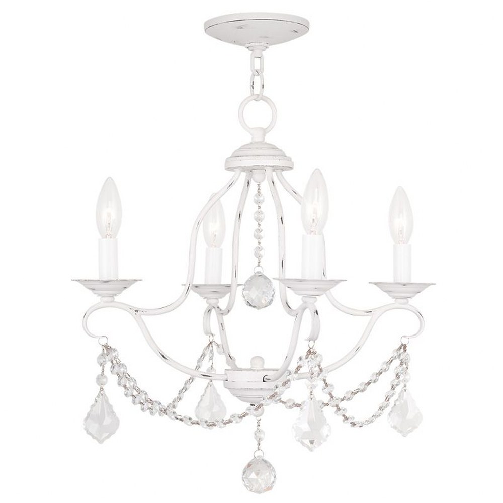 Livex Lighting-6424-60-Chesterfield - 4 Light Mini Chandelier in Chesterfield Style - 18 Inches wide by 18 Inches high Antique White  Brushed Nickel Finish