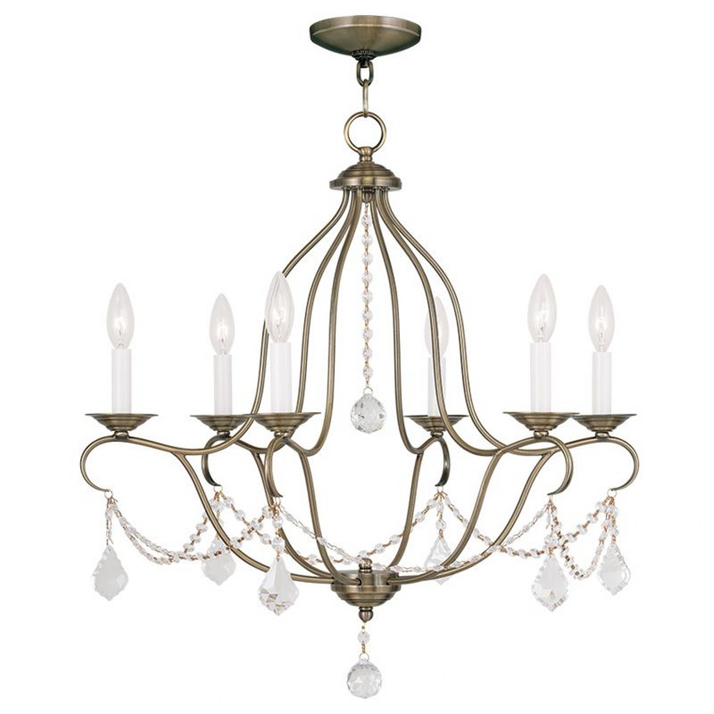 Livex Lighting-6426-01-Chesterfield - 6 Light Chandelier in Chesterfield Style - 25 Inches wide by 26 Inches high Antique Brass  Brushed Nickel Finish