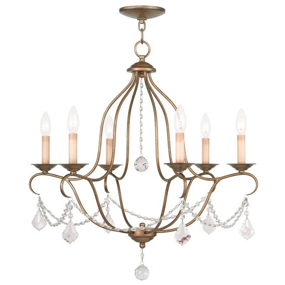 Livex Lighting-6426-48-Chesterfield - 6 Light Chandelier in Chesterfield Style - 25 Inches wide by 26 Inches high Antique Gold Leaf  Brushed Nickel Finish