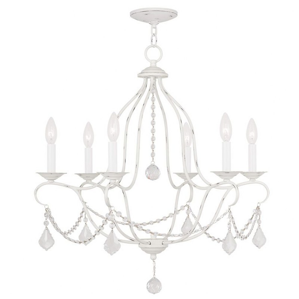 Livex Lighting-6426-60-Chesterfield - 6 Light Chandelier in Chesterfield Style - 25 Inches wide by 26 Inches high Antique White  Brushed Nickel Finish