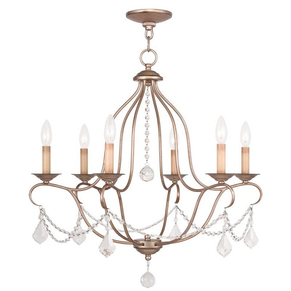 Livex Lighting-6426-73-Chesterfield - 6 Light Chandelier in Chesterfield Style - 25 Inches wide by 26 Inches high Antique Silver Leaf  Brushed Nickel Finish