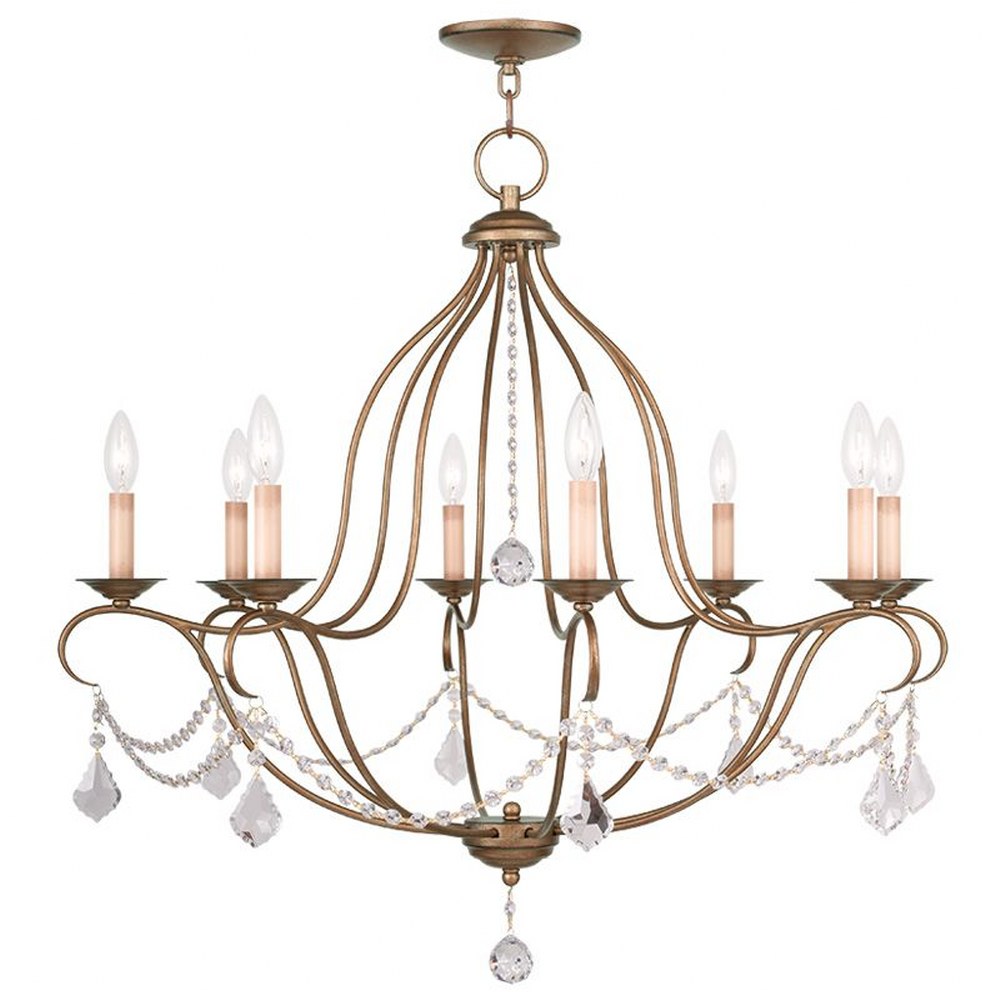 Livex Lighting-6428-48-Chesterfield - 8 Light Chandelier in Chesterfield Style - 32 Inches wide by 30 Inches high Antique Gold Leaf  Brushed Nickel Finish